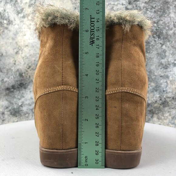 JustFab Women's 9 Kishani Brown Faux Suede High Heel Hidden Wedge Ankle Booties - Picture 9 of 14